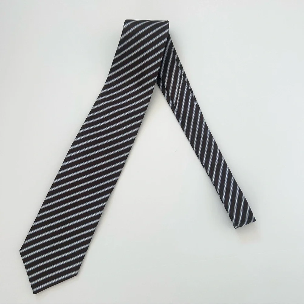 Corneliani 100% Italian Made Silk Jacquard Brown Blue White Diagonal Stripe Tie